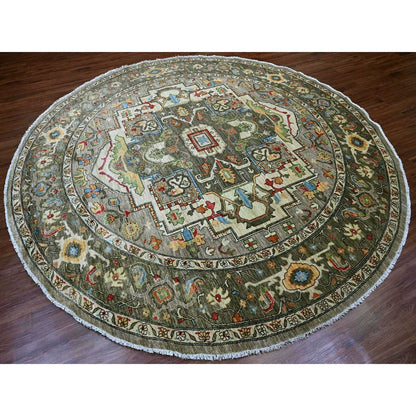 10'X10' Sonic Gray Peshawar With Heris Design Wool Hand Knotted Round Rug