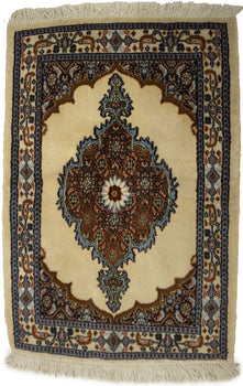 Hand-Knotted Vintage Oriental Rug Cream Floral