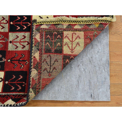 3'7"X5'7" Red New Farsian Gabbeh Checkers Design Hand Knotted Wool Rug