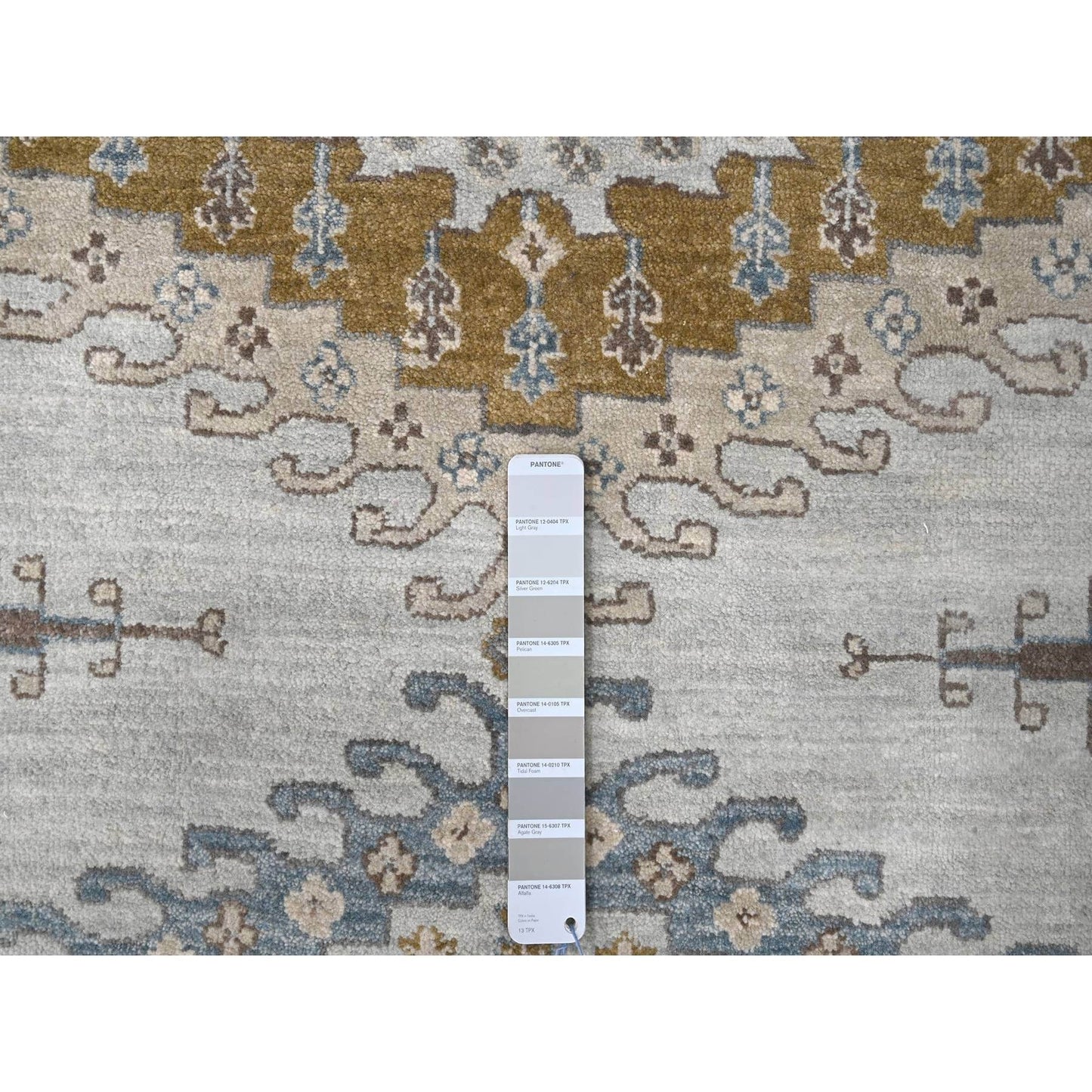 10'X10' Gray Zoroastrian Village Geometric Design Hand Knotted Square Rug