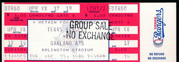 Nolan Ryan Rangers Full Ticket August 22, 1989