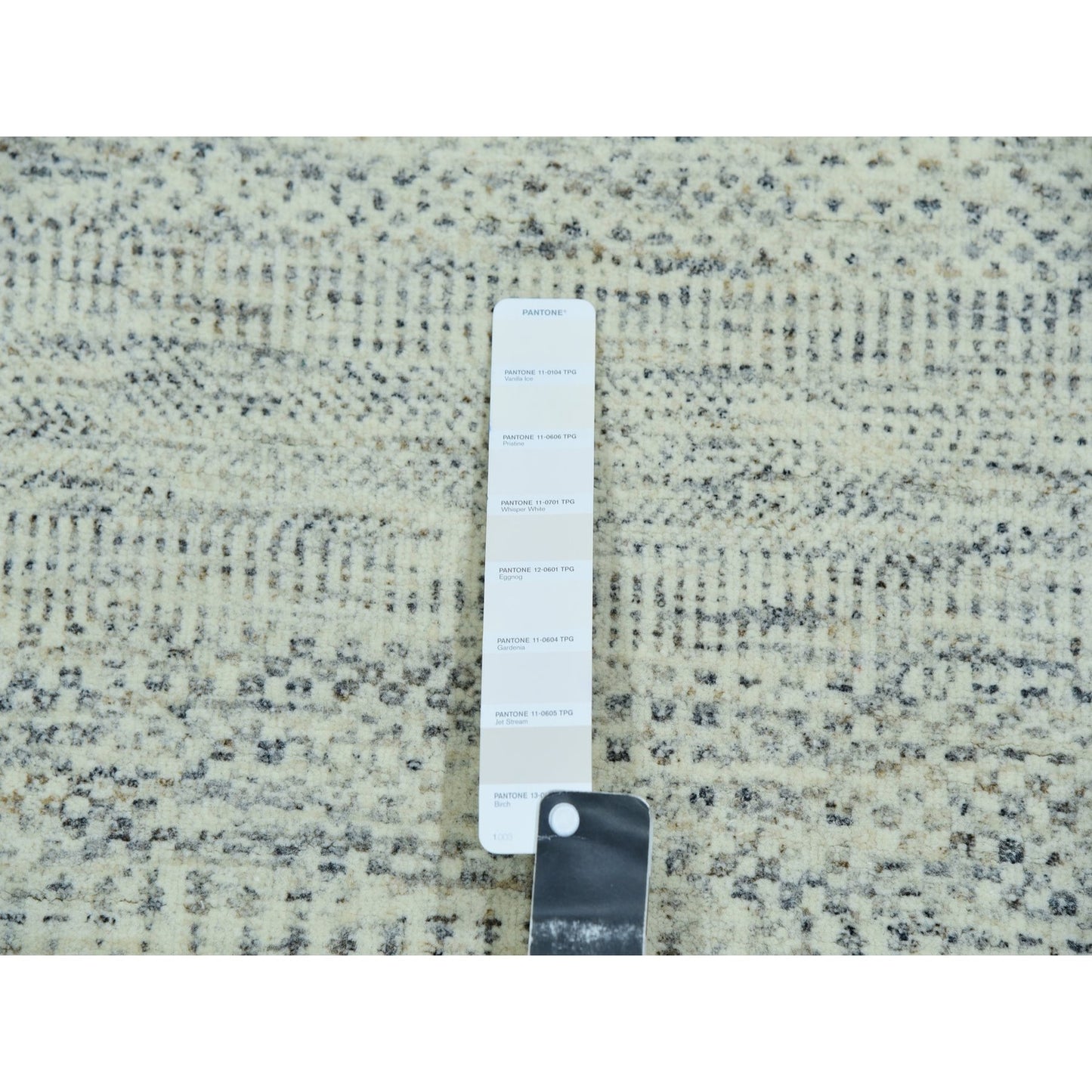 6'X9' Polar Bear White Modern Grass Design Hand Knotted Wool Oriental Rug