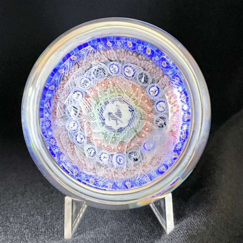 Antique Baccarat Crystal Paperweight 1971 Millefiori Blue Glass Big Size Flower