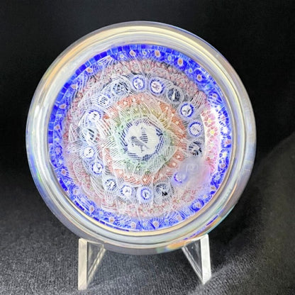 Antique Baccarat Crystal Paperweight 1971 Millefiori Blue Glass Big Size Flower
