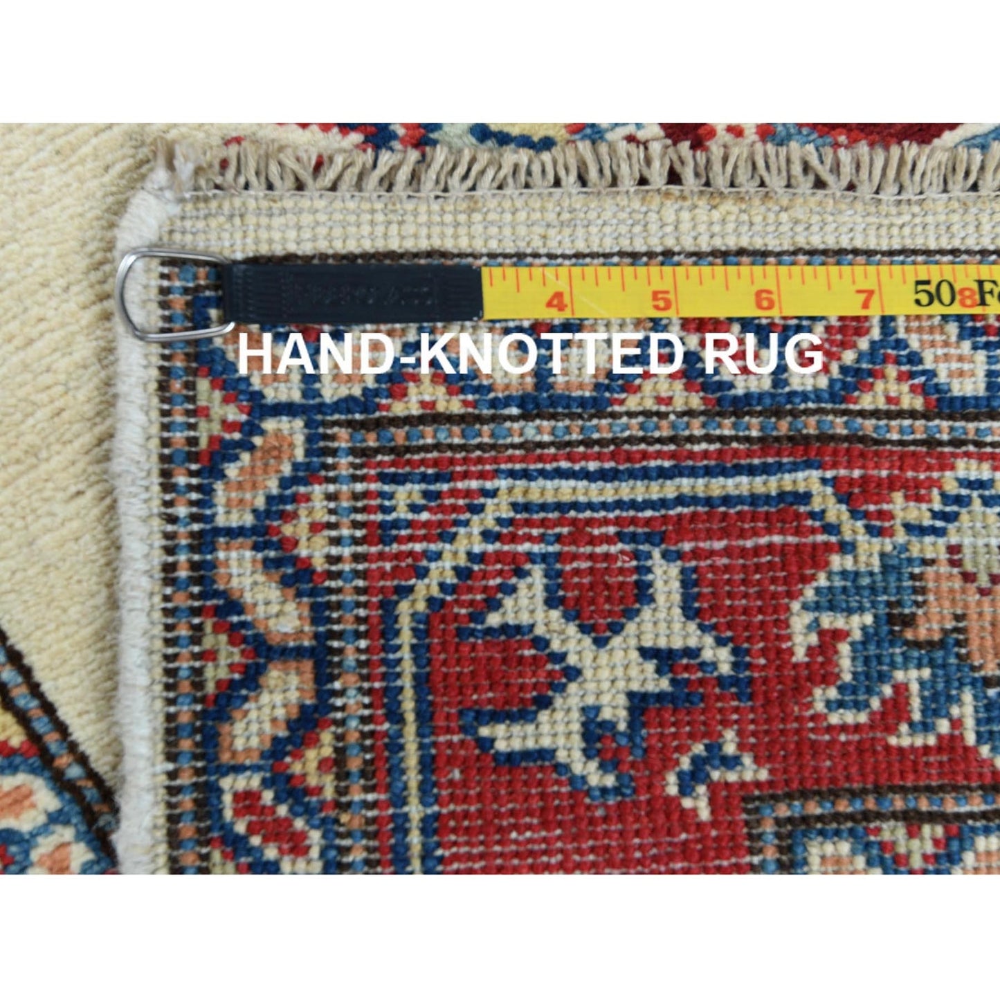 2'8"X9'8" Ivory Geometric Design Special Kazak Hand Knotted Pure Wool Rug