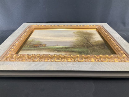 Framed Original Oil Painting European Landscape Windmill Signed Frederiks