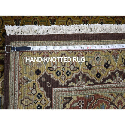 2'7"X12' Brown Tebraz Garden Design Runner Hand Knotted Pure Wool Rug