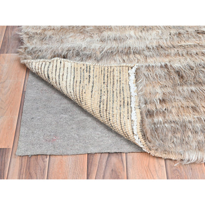 3'2"X5'6" Beige Hand Knotted Shaggy Moroccan Undyed Natural Wool Rug