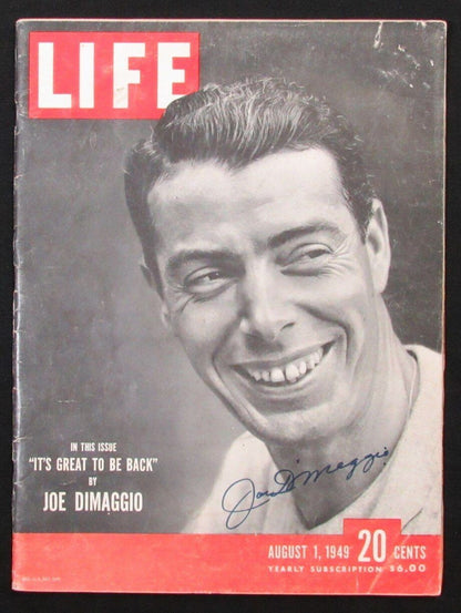 Joe Dimaggio Autographed August 1, 1949 Life Magazine New York Yankees Psa/Dna