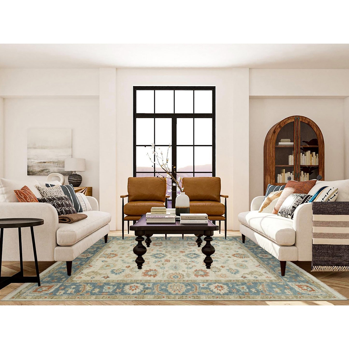 8'1"X10' Light Cream Oushak Design Pure Wool Hand Knotted Oriental Rug