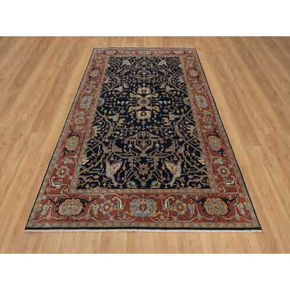 6'X9'3" Blue Antiqued Fine Heris Re-Creation Rug Hand Knotted Soft Wool