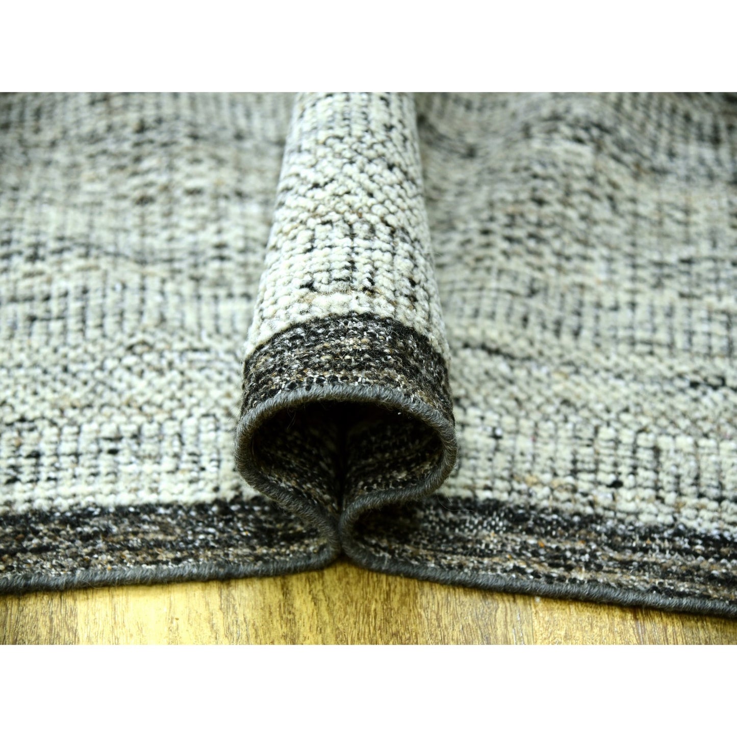 Rug 12'2"x15' Gray & Black Hand Knotted Oxidized Grass Design Oversized