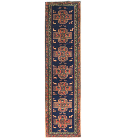 Vintage Purple-Navy Pictorial Design 3X11 Ft