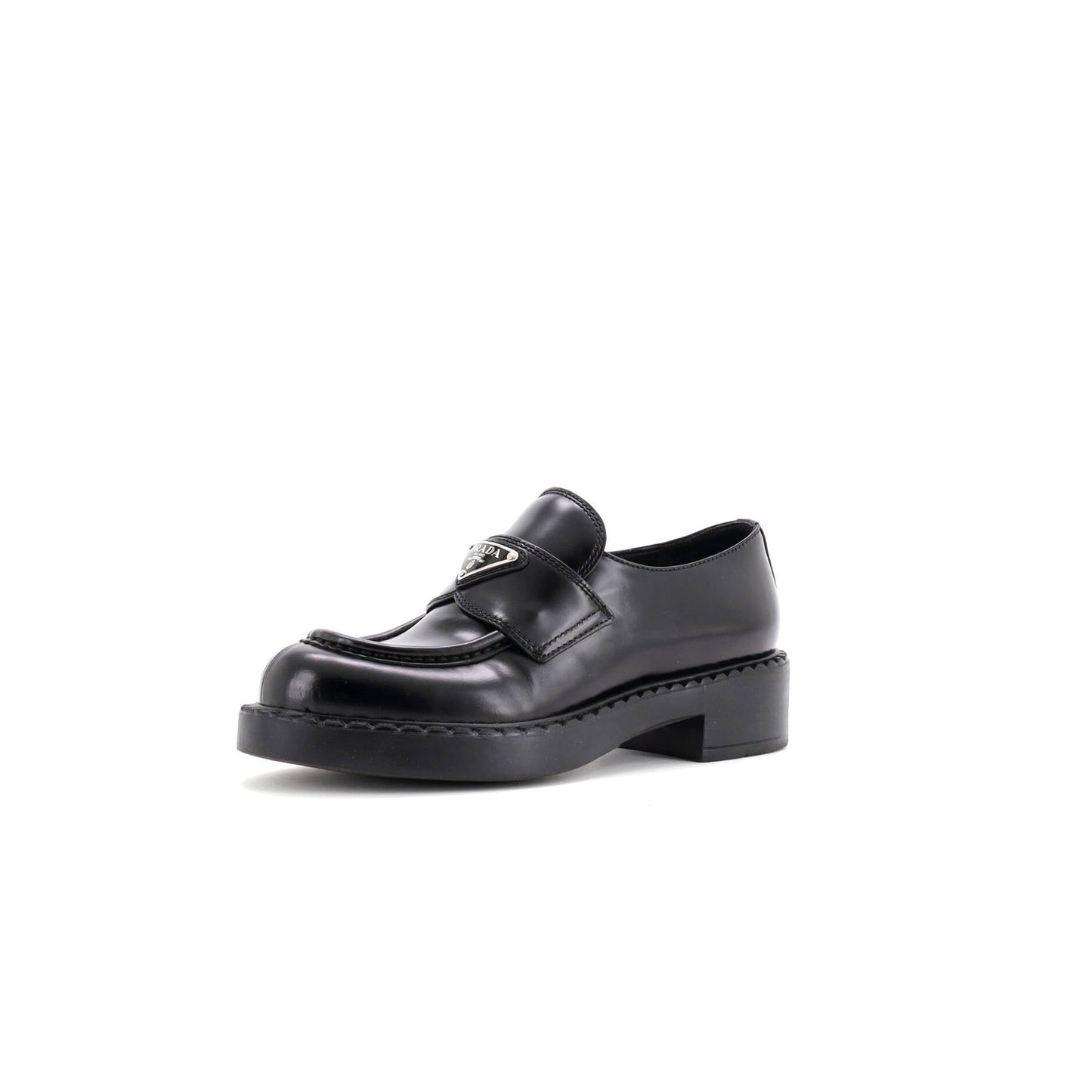 Prada Women'S Triangle Logo Loafers Spazzolato Leather