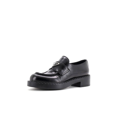 Prada Women'S Triangle Logo Loafers Spazzolato Leather