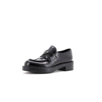 Prada Women'S Triangle Logo Loafers Spazzolato Leather