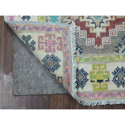 2'7"X7'10" Gray Fusion Kazak Organic Wool Hand Knotted Runner Rug