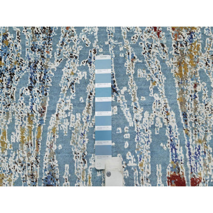 9'1"X12' Blue Modern Bamboo Cane Design Wool And Silk Hand Knotted Rug