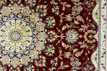 6X6 Ft Square Red Floral Indo-Nain Rug Classic