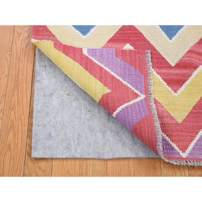 8'X10' Colorful Wool Hand Woven Afghan Kilim With Chevron Design Rug