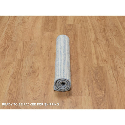 2'4"X3' Blue Modern Plain Decor Box Design Pure Wool Loomed Knotted Rug