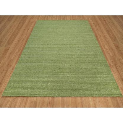 8'X10' Green Tone On Tone Plain Modern Striae Design Wool Hand Loomed Rug