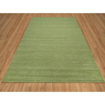8'X10' Green Tone On Tone Plain Modern Striae Design Wool Hand Loomed Rug