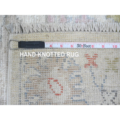 3'X22'5" White Angora Oushak Leaf Design All Wool Hand Knotted Runner Rug