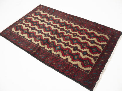 Vintage Hand-Knotted Oriental Rug 4X6 Ft Tribal