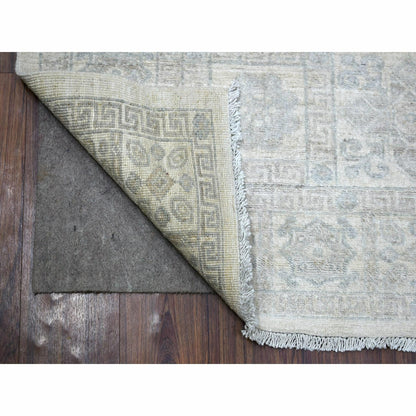 4'1"X5'9" Ivory White Wash Peshawar Soft Wool Hand Knotted Rug
