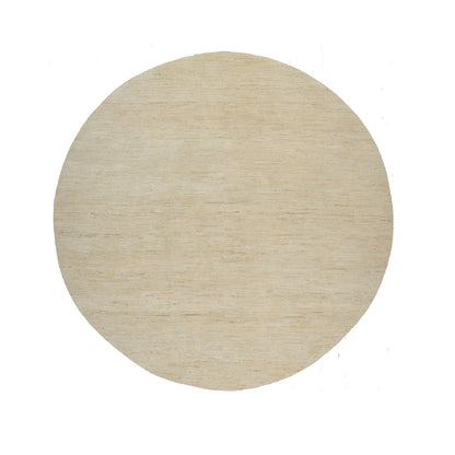 7'9"X7'9" Bone White Pure Wool Modern Plain Design Hand Knotted Round Rug