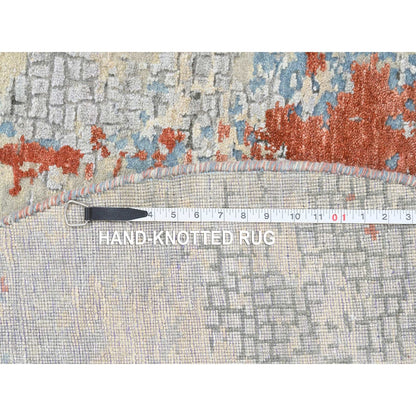 5'10"X5'10" Cream Abstract Design Wool And Silk Hand Knotted Round Rug