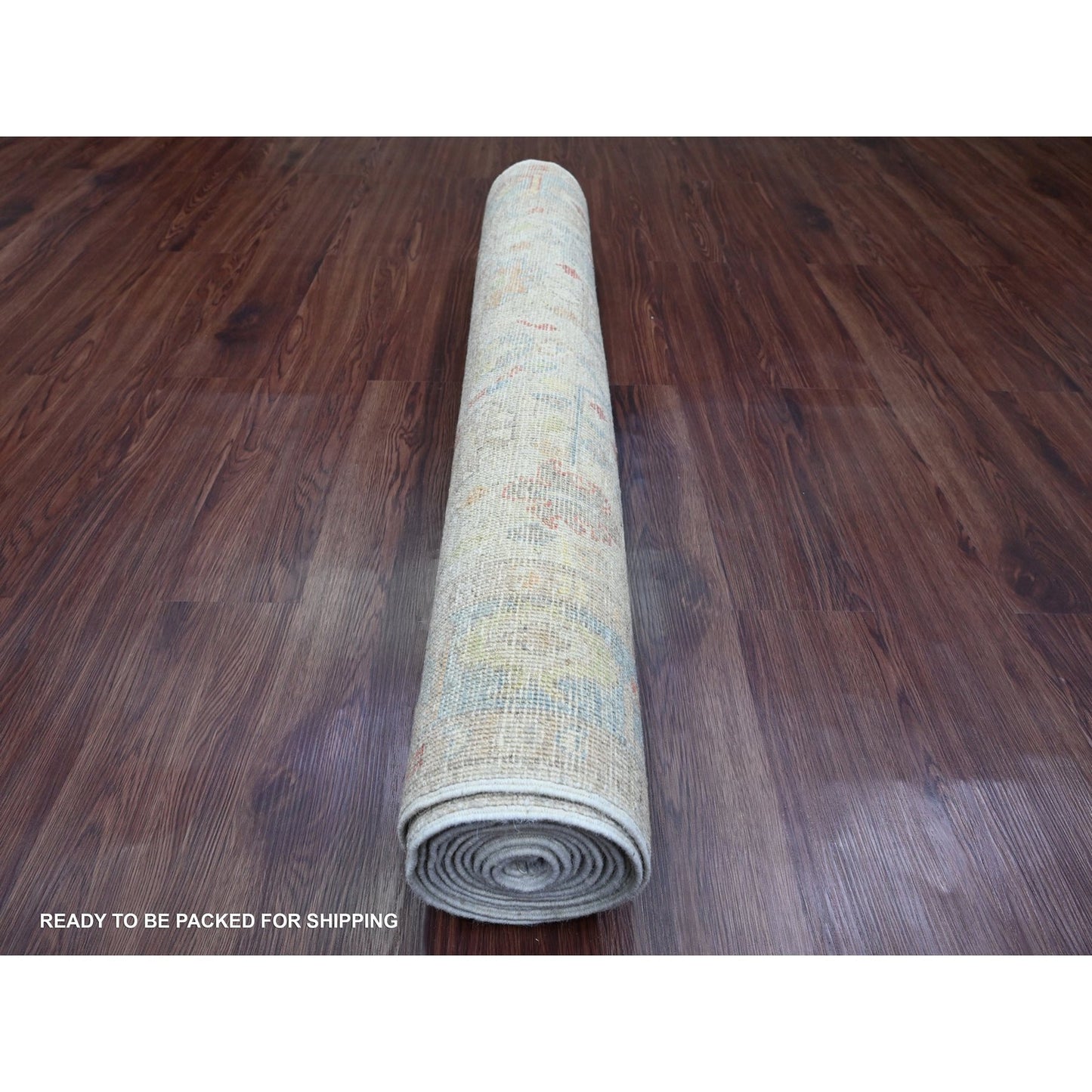 4'X12'3" White Angora Oushak Leaf Design Hand Knotted All Wool Runner Rug