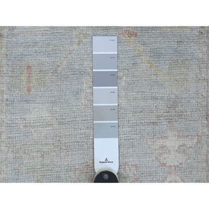2'8"X24'9" Blue Angora Oushak Leaf Design Wool Hand Knotted Runner Rug