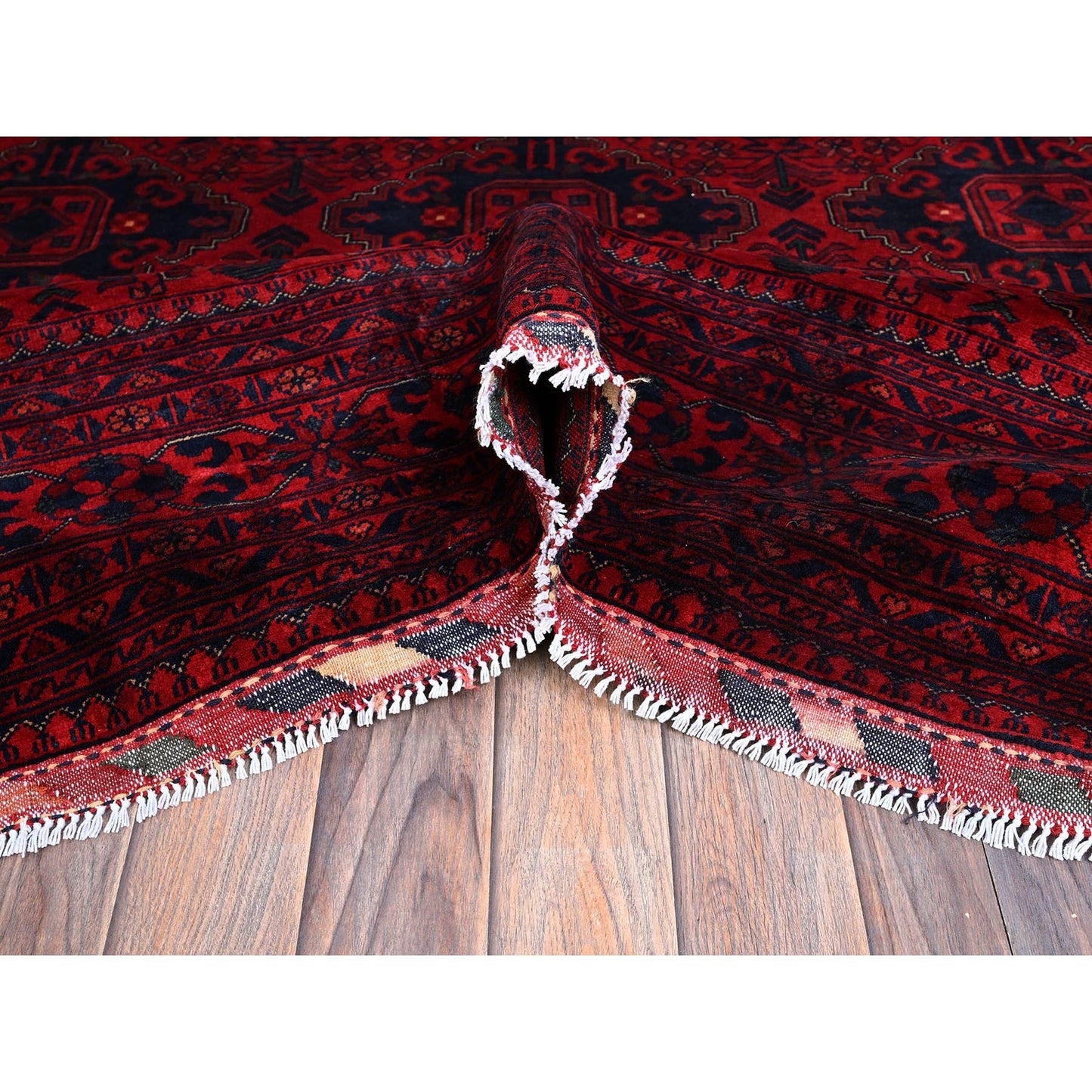 9'10"X13'2" Red Afghan Khamyab Geometric Design Soft Wool Hand Knotted Rug