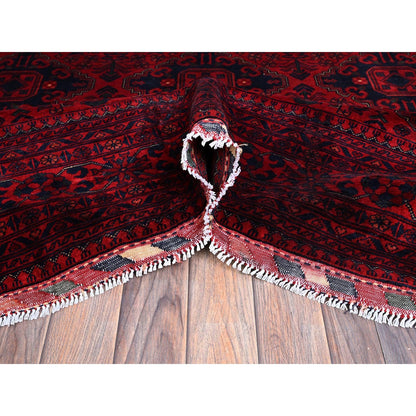 9'10"X13'2" Red Afghan Khamyab Geometric Design Soft Wool Hand Knotted Rug