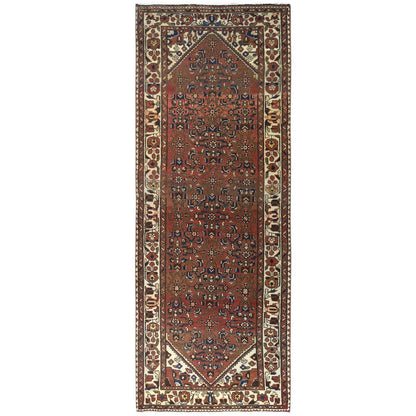 3'7"X9'10" Brown Vintage Farsian Worn Wool Hand Knotted Wide Runner Rug