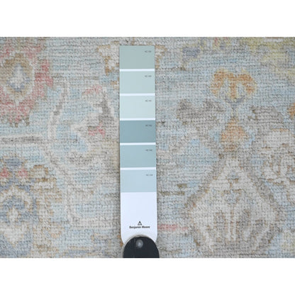 2'10"X9'10" Blue Pure Wool Afghan Angora Oushak Hand Knotted Runner Rug