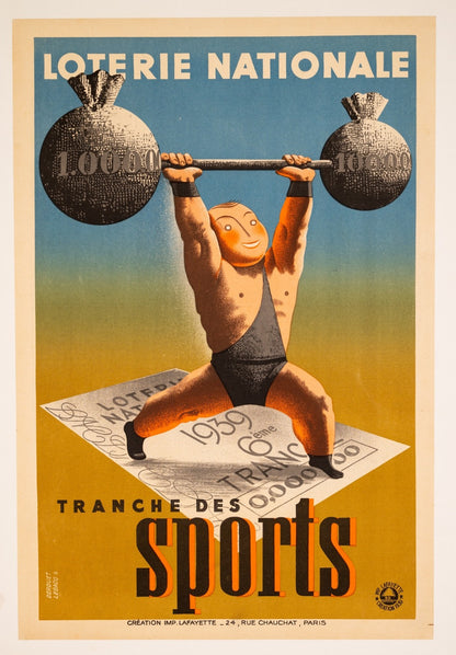 1939 Loterie Nationale Poster  Derouet-Lesacq  Art Deco French Lottery  Rare