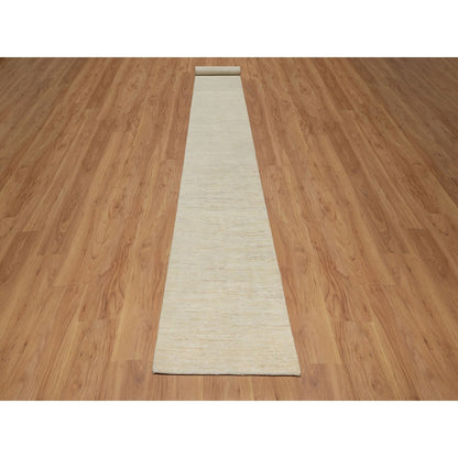2'6"X17'8" White Pure Wool Modern Plain Design Hand Knotted Xl Runner Rug