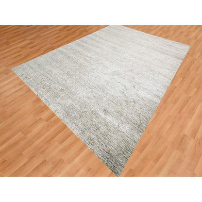 9'1"x11'10" Warm Taupe Plain Solid Design Pure Sari Silk Hand Knotted Rug