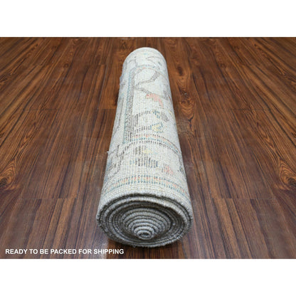 2'6"X16'1" Gray, Pure Wool Hand Knotted Afghan Angora Ushak Xl Runner Rug