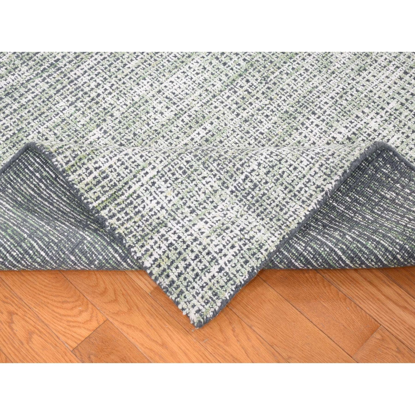 9'1"X12'1" Green Modern Design Wool And Art Silk Hand Loomed Rug