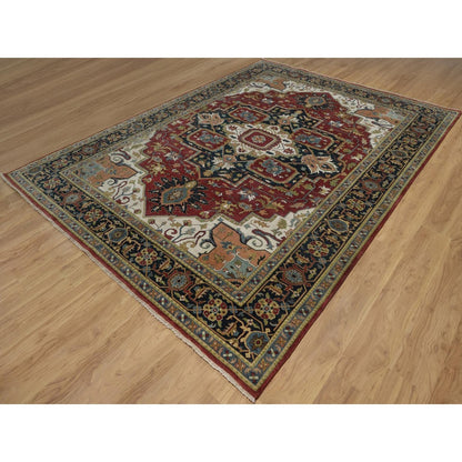 Oriental 8'8"x12' Red Hand Knotted Wool Rug Antiqued Fine Heris Revival