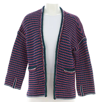 Chanel Women'S Knitted Striped Metallic Open V-Neck Cardigan Cotton And Viscose