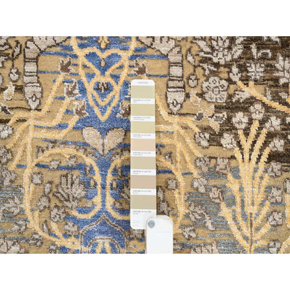 6'X6' Gold Brown Saroogh Silk With Wool Hand Knotted Round Rug