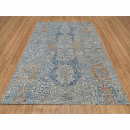8'X10' Misty Gray Jewelry Design Wool With Textured Silk Hand Knotted Rug