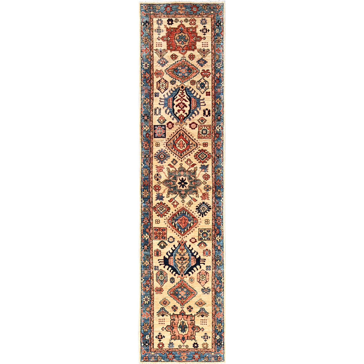2'9"X11'9" Ivory Karjihooz Design Soft Wool Hand Knotted Runner Rug