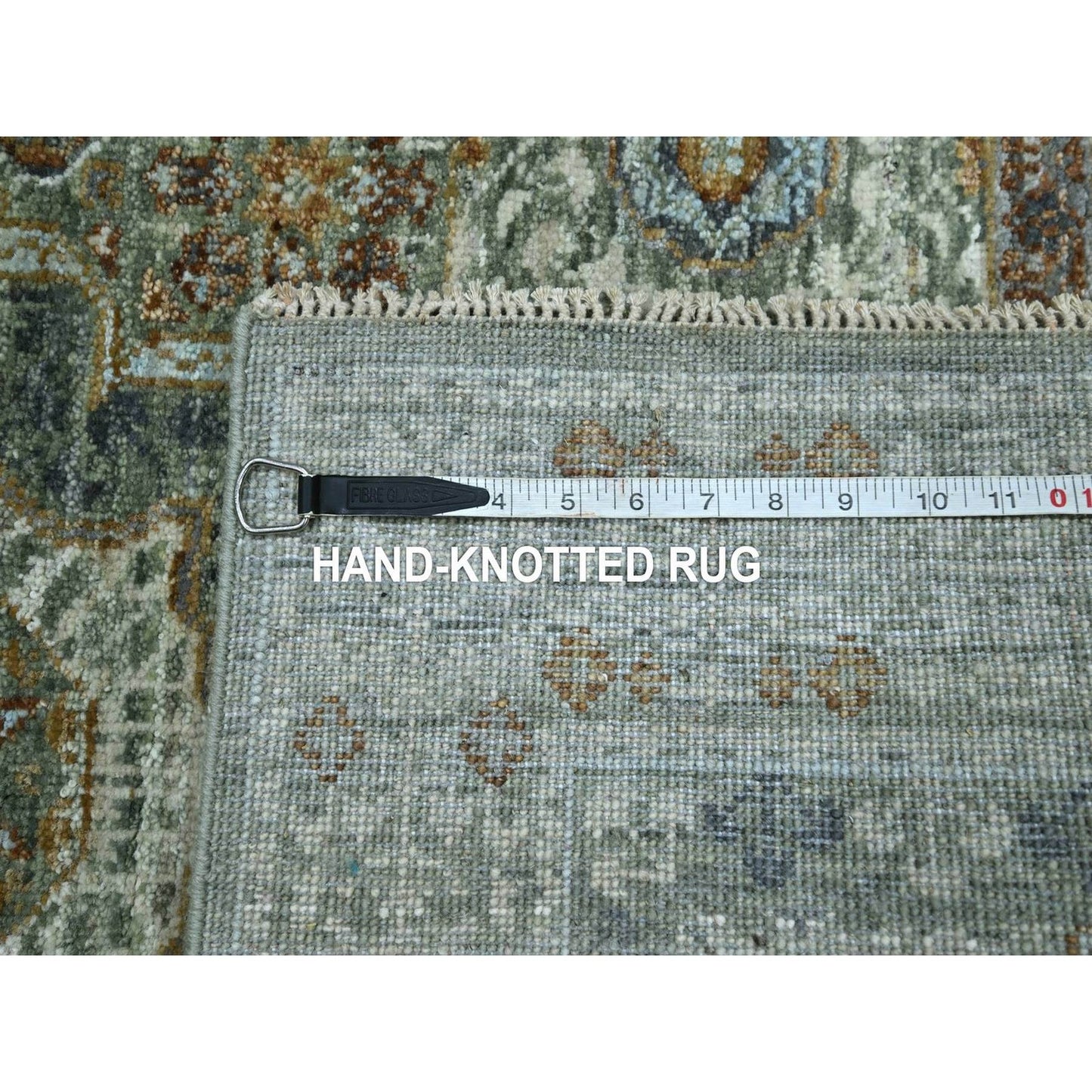 3'X5'1" Sage Green Pure Wool Rug Hand Knotted Pre Historic Mamluk Design