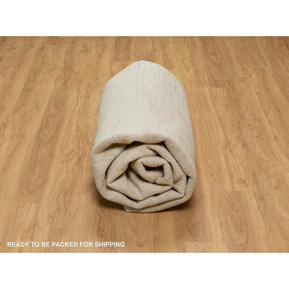 7'9"X9'8" Bone White Pure Wool Plain Design Hand Knotted Oriental Rug